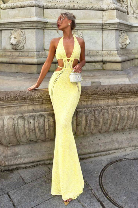 Rochie lungă de plajă din tricot, cu detalii decupate KRESTINA YELLOW, Culoare: galben, IVET.RO - Reduceri de până la -80%