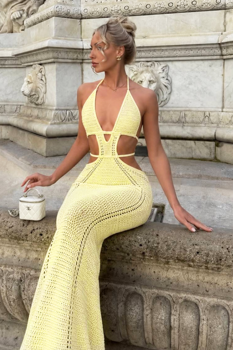 Rochie lungă de plajă din tricot, cu detalii decupate KRESTINA YELLOW, Culoare: galben, IVET.RO - Reduceri de până la -80%