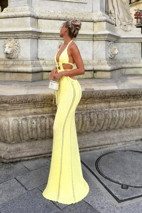 Rochie lungă de plajă din tricot, cu detalii decupate KRESTINA YELLOW, Culoare: galben, IVET.RO - Reduceri de până la -80%