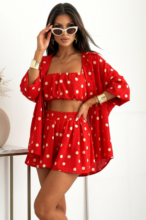 Set model cu buline, format din bustieră, pantaloni scurți și o cămașă vaporoasă ANELIANA RED, Culoare: roșu, IVET.RO - Reduceri de până la -80%