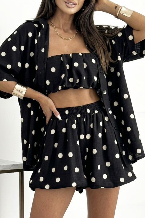 Set model cu buline, format din bustieră, pantaloni scurți și o cămașă vaporoasă ANELIANA BLACK, Culoare: negru, IVET.RO - Reduceri de până la -80%
