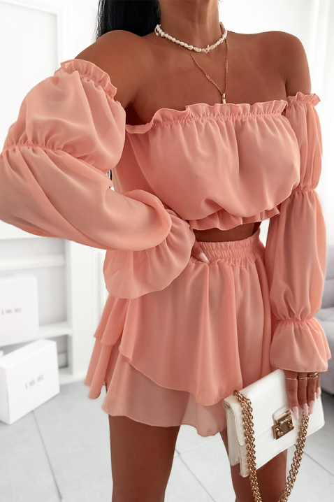 Set pentru femei format din un top cu umeri căzuți și o fustă-pantalon LORINANA PEACH, Culoare: piersică, IVET.RO - Reduceri de până la -80%