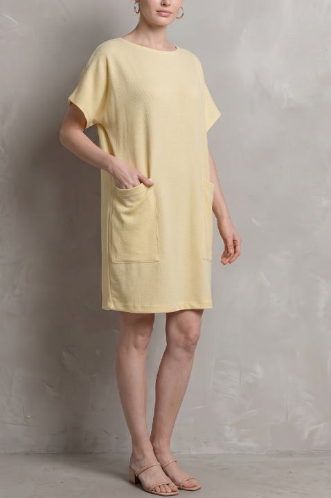 Rochie scurtă cu croială lejeră și buzunare decorative ELRANA, Culoare: galben, IVET.RO - Reduceri de până la -80%