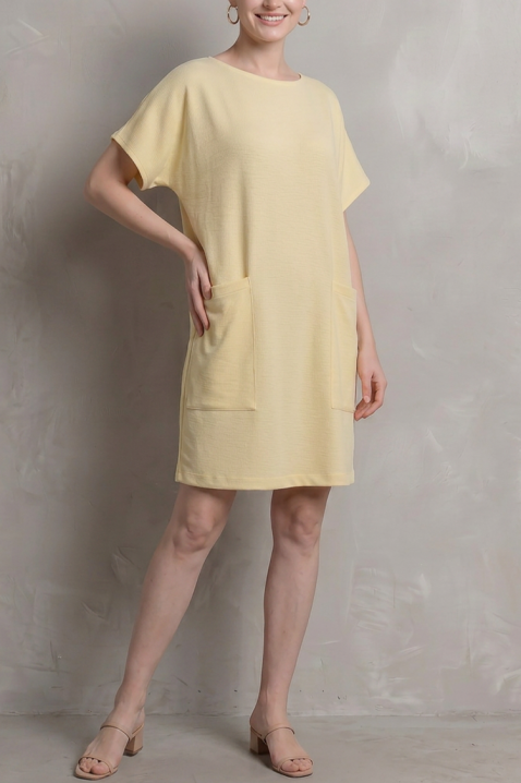 Rochie scurtă cu croială lejeră și buzunare decorative ELRANA, Culoare: galben, IVET.RO - Reduceri de până la -80%