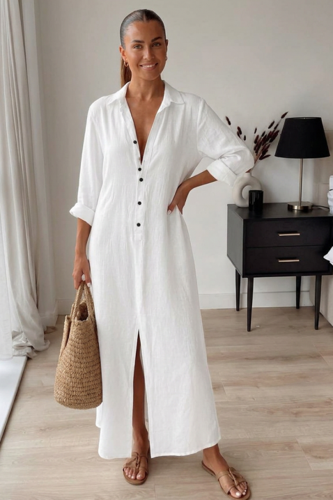 Rochie lungă, lejeră, în stil cămașă, cu nasturi JULIDIANA WHITE, Culoare: alb, IVET.RO - Reduceri de până la -80%