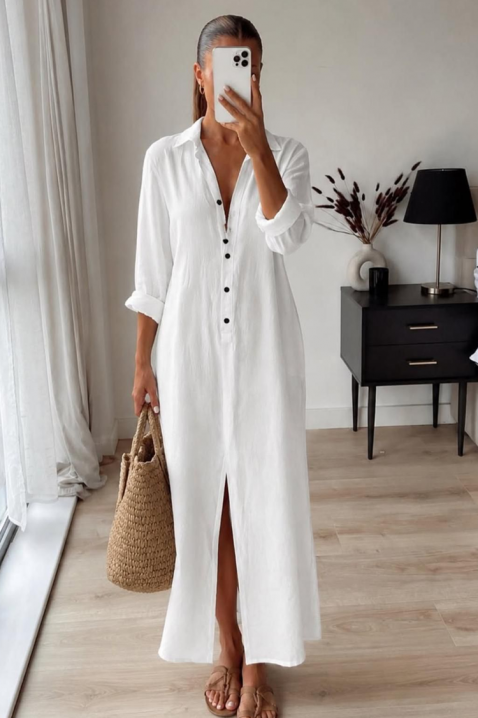 Rochie lungă, lejeră, în stil cămașă, cu nasturi JULIDIANA WHITE, Culoare: alb, IVET.RO - Reduceri de până la -80%