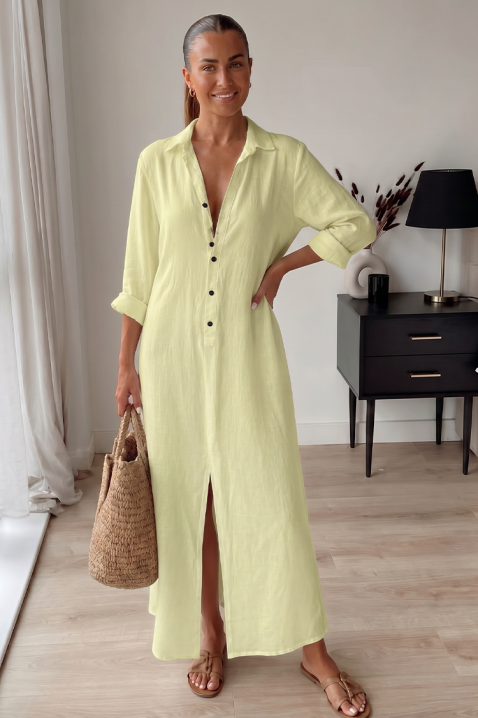 Rochie lungă, lejeră, în stil cămașă, cu nasturi JULIDIANA YELLOW, Culoare: galben, IVET.RO - Reduceri de până la -80%