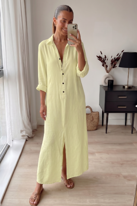 Rochie lungă, lejeră, în stil cămașă, cu nasturi JULIDIANA YELLOW, Culoare: galben, IVET.RO - Reduceri de până la -80%