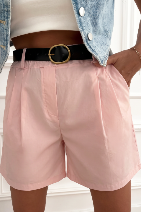 Pantaloni scurți din bumbac pentru femei, cu talie înaltă, cu pliuri și croială lejeră ARELITA PINK, Culoare: roz, IVET.RO - Reduceri de până la -80%
