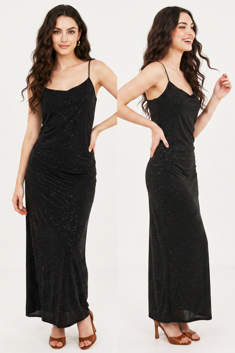 Rochie maxi elegantă, cu sclipici și bretele subțiri GLITERINA, Culoare: negru, IVET.RO - Reduceri de până la -80%