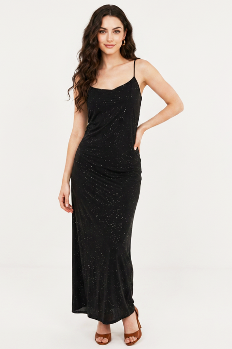 Rochie maxi elegantă, cu sclipici și bretele subțiri GLITERINA, Culoare: negru, IVET.RO - Reduceri de până la -80%