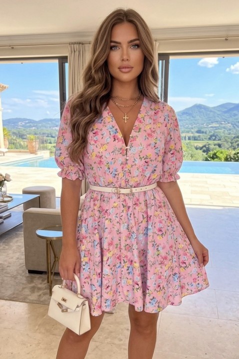 Rochie mini pentru viata de zi cu zi cu motiv floral și mâneci scurte DEMANSA, Culoare: multicolor, IVET.RO - Reduceri de până la -80%