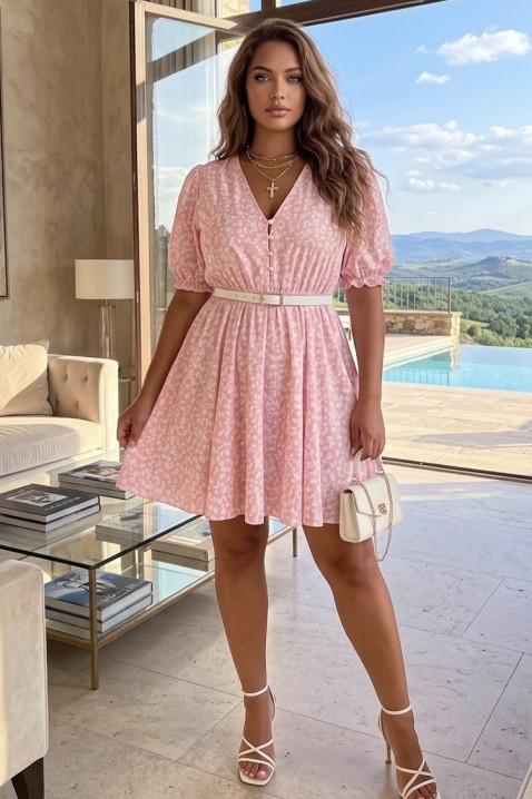 Rochie mini pentru viata de zi cu zi cu motiv floral și mâneci scurte DERENSA PINK, Culoare: roz, IVET.RO - Reduceri de până la -80%