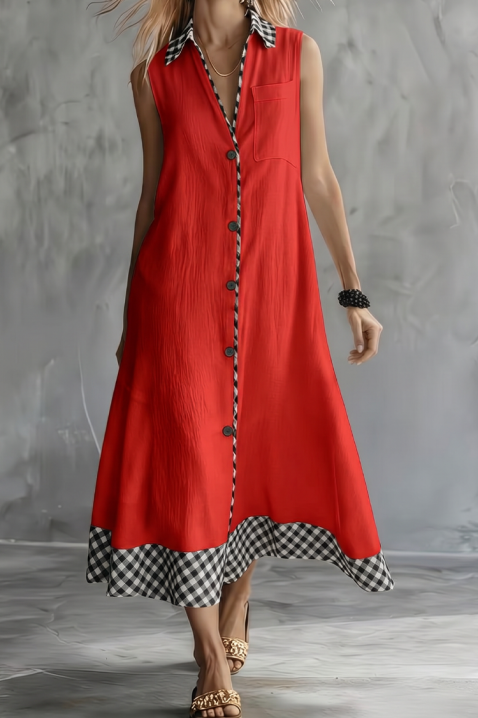 Rochie fără mâneci, cu nasturi și un model în carouri HRISANTINA RED, Culoare: roșu, IVET.RO - Reduceri de până la -80%