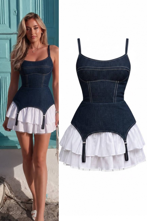 Rochie scurtă din denim cu efect de corset, fustă în straturi și elemente de jartiere ARIETA, Culoare: denim, IVET.RO - Reduceri de până la -80%