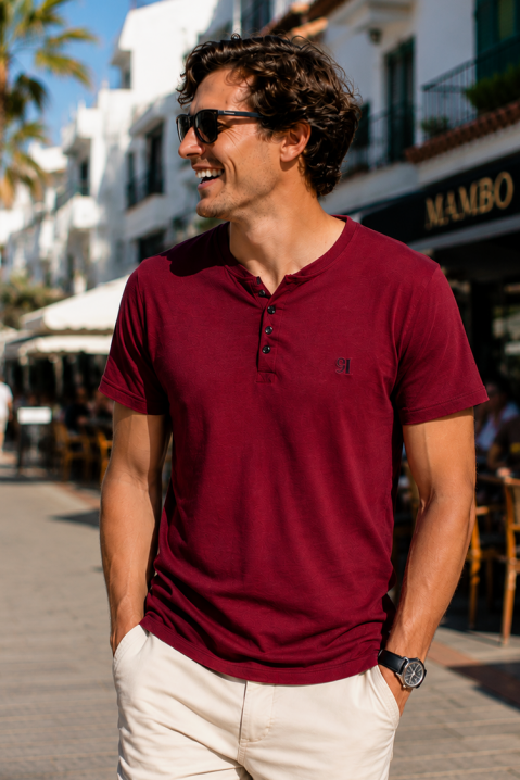 Tricou pentru bărbați cu nasturi și textură în relief MATYO, Culoare: bordo, IVET.RO - Reduceri de până la -80%