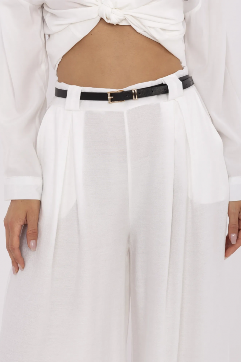 Pantaloni pentru femei cu picioare largi, talie înaltă și curea JENYKA WHITE, Culoare: alb, IVET.RO - Reduceri de până la -80%