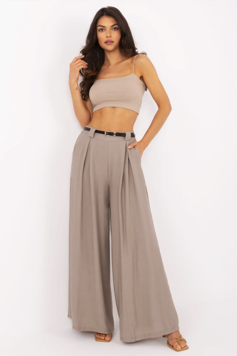 Pantaloni pentru femei cu picioare largi, talie înaltă și curea JENYKA BEIGE, Culoare: bej, IVET.RO - Reduceri de până la -80%