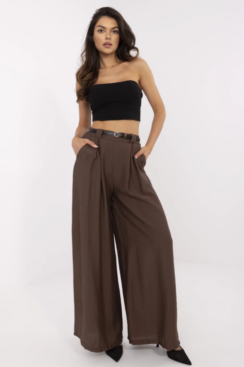 Pantaloni pentru femei cu picioare largi, talie înaltă și curea JENYKA BROWN, Culoare: maro, IVET.RO - Reduceri de până la -80%