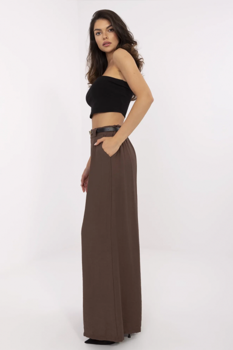 Pantaloni pentru femei cu picioare largi, talie înaltă și curea JENYKA BROWN, Culoare: maro, IVET.RO - Reduceri de până la -80%