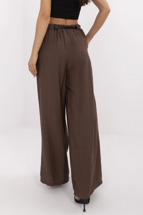 Pantaloni pentru femei cu picioare largi, talie înaltă și curea JENYKA BROWN, Culoare: maro, IVET.RO - Reduceri de până la -80%