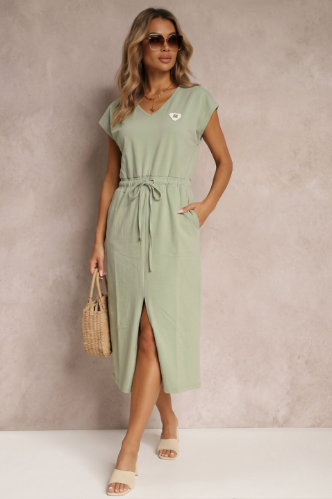 Rochie midi potrivita pentru viata de zi cu zi cu talie reglabilă și fante GRASIELIA GREEN, Culoare: verde, IVET.RO - Reduceri de până la -80%