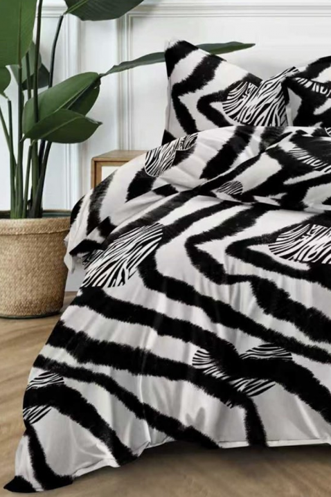 Set modern de lenjerie de pat format din patru piese, cu animal print SAVANIA 180x220 cm, Culoare: negru și alb, IVET.RO - Reduceri de până la -80%