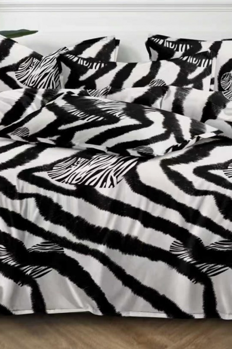 Set modern de lenjerie de pat format din patru piese, cu animal print SAVANIA 180x220 cm, Culoare: negru și alb, IVET.RO - Reduceri de până la -80%