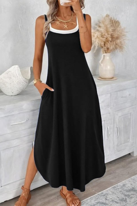 Rochie lungă cu tiv asimetric și decolteu rotund TALINIA BLACK, Culoare: negru, IVET.RO - Reduceri de până la -80%