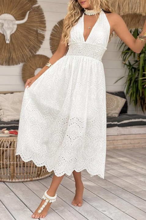 Rochie midi cu spatele decupat și broderie ajurată într-un stil boho MELEKA WHITE, Culoare: alb, IVET.RO - Reduceri de până la -80%