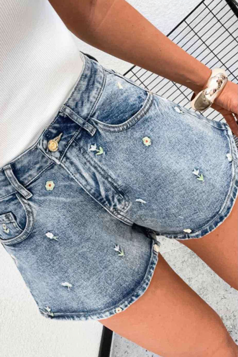 Pantaloni scurți din denim pentru femei, cu motive colorate brodate FLORINIA, Culoare: denim, IVET.RO - Reduceri de până la -80%