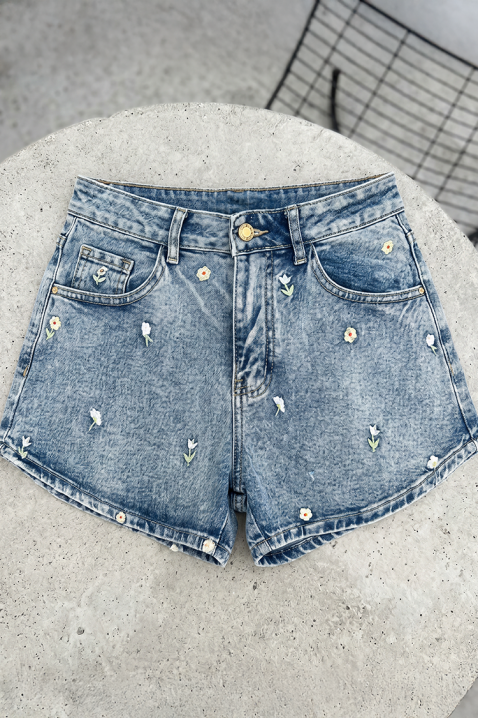 Pantaloni scurți din denim pentru femei, cu motive colorate brodate FLORINIA, Culoare: denim, IVET.RO - Reduceri de până la -80%