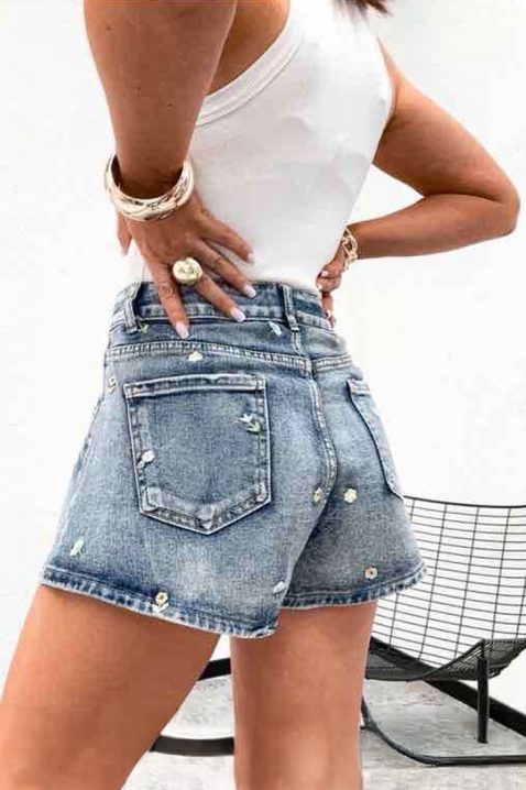 Pantaloni scurți din denim pentru femei, cu motive colorate brodate FLORINIA, Culoare: denim, IVET.RO - Reduceri de până la -80%