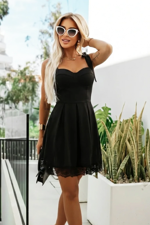 Rochie scurtă cu panglici pe umeri și finisaj din dantelă JUSTIANA BLACK, Culoare: negru, IVET.RO - Reduceri de până la -80%