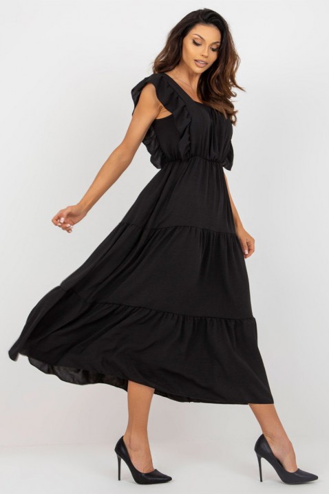 Rochie midi cu volane și croială lejeră VILARENA BLACK, Culoare: negru, IVET.RO - Reduceri de până la -80%
