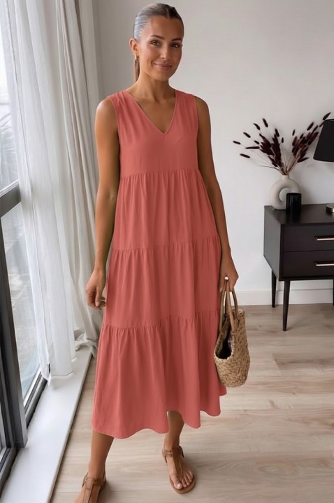 Rochie midi vaporoasă potrivita pentru vară cu decolteu V VELRINA CORAL, Culoare: coral, IVET.RO - Reduceri de până la -80%