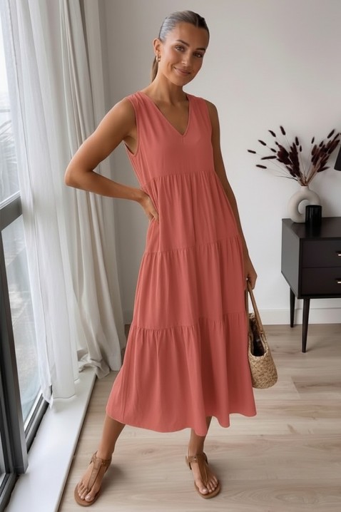 Rochie midi vaporoasă potrivita pentru vară cu decolteu V VELRINA CORAL, Culoare: coral, IVET.RO - Reduceri de până la -80%