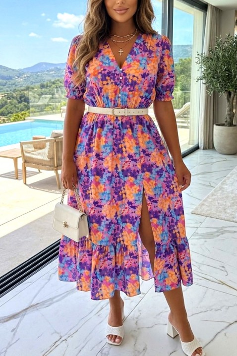 Rochie midi cu floral print, fanta și croială lejeră SEDEFIA, Culoare: multicolor, IVET.RO - Reduceri de până la -80%