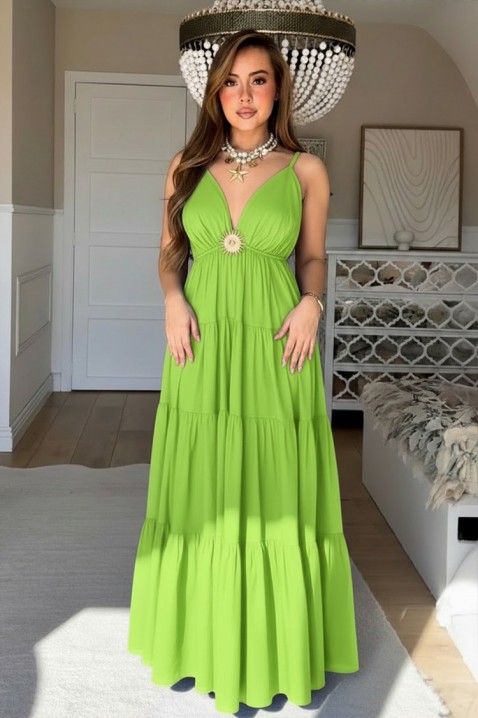 Rochie maxi vaporoasă, cu decolteu în V adânc și accent decorativ ARELIANA GREEN, Culoare: verde, IVET.RO - Reduceri de până la -80%