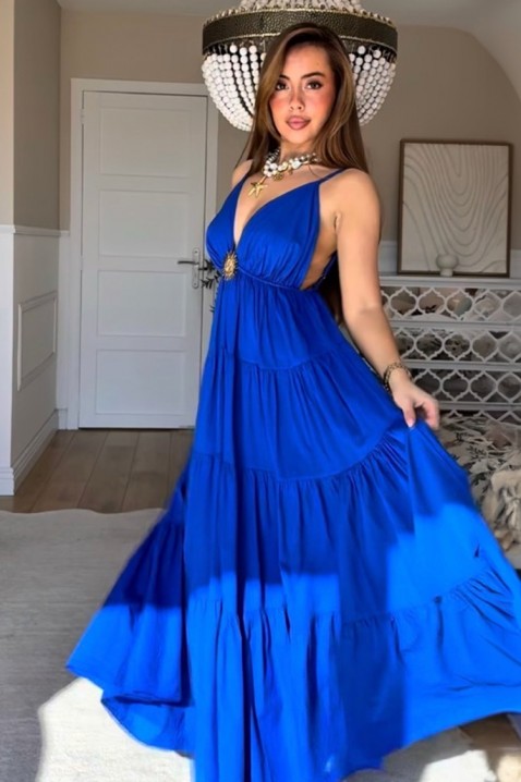 Rochie maxi vaporoasă, cu decolteu în V adânc și accent decorativ ARELIANA BLUE, Culoare: albastru, IVET.RO - Reduceri de până la -80%
