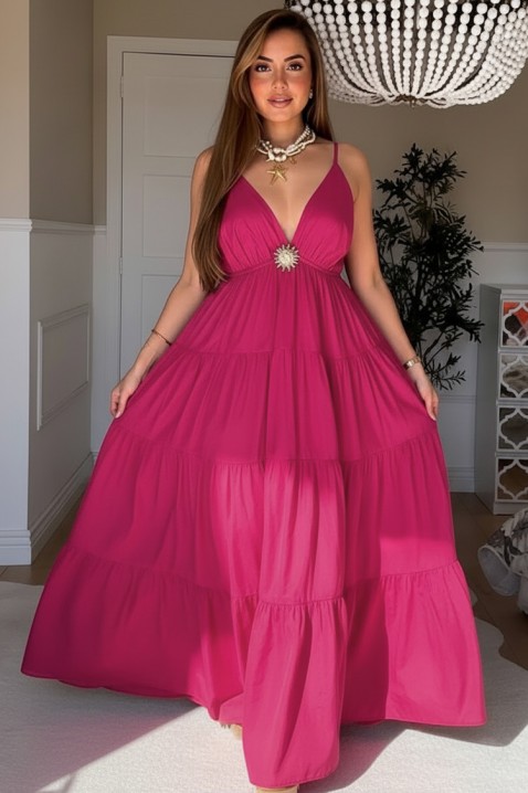 Rochie maxi vaporoasă, cu decolteu în V adânc și accent decorativ ARELIANA FUCHSIA, Culoare: fuchsia, IVET.RO - Reduceri de până la -80%