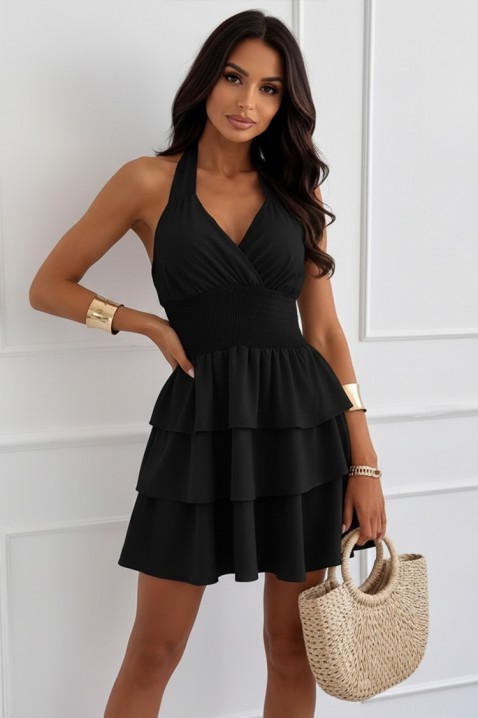 Rochie scurtă cu volane și spate decupat GALMINA BLACK, Culoare: negru, IVET.RO - Reduceri de până la -80%