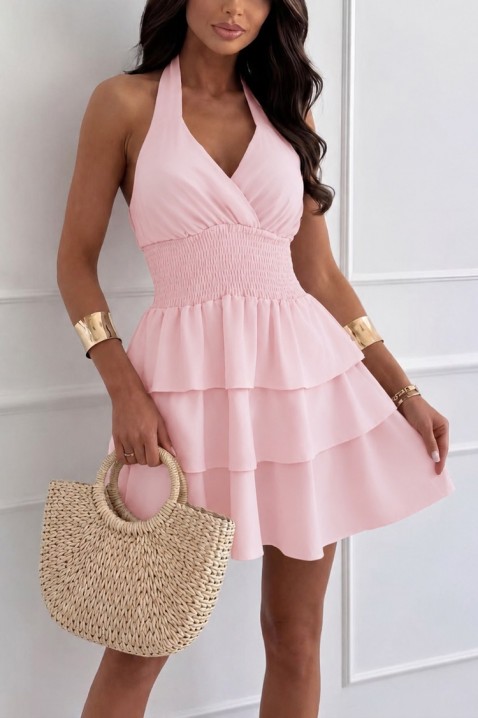 Rochie scurtă cu volane și spate decupat GALMINA PINK, Culoare: roz, IVET.RO - Reduceri de până la -80%