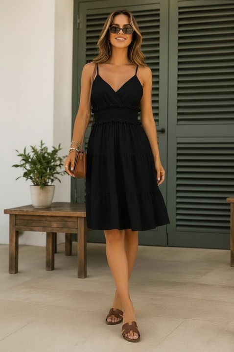 Rochie scurtă de vară cu bretele subțiri și talie elastică RALIDA BLACK, Culoare: negru, IVET.RO - Reduceri de până la -80%