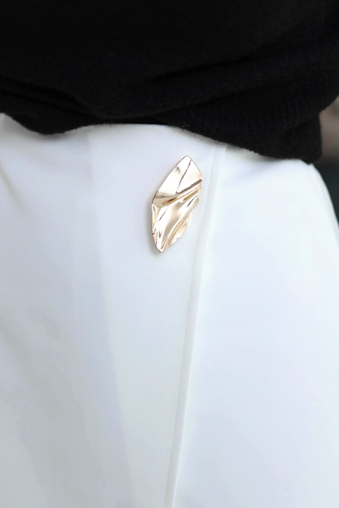 Fustă-pantalon scurtă, cu suprapunere și detaliu metalic ALBALINA WHITE, Culoare: alb, IVET.RO - Reduceri de până la -80%