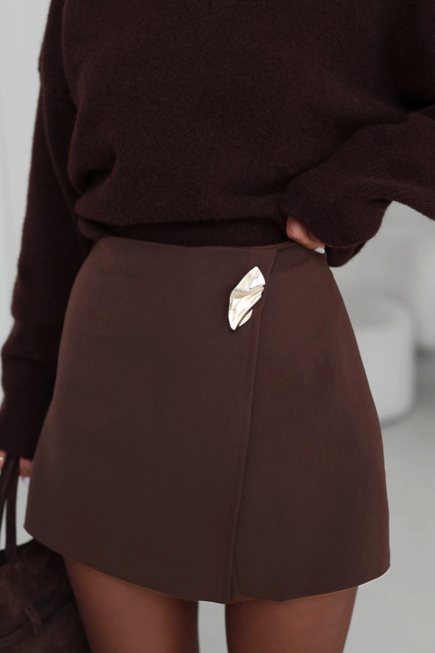 Fustă-pantalon scurtă, cu suprapunere și detaliu metalic ALBALINA BROWN, Culoare: maro, IVET.RO - Reduceri de până la -80%