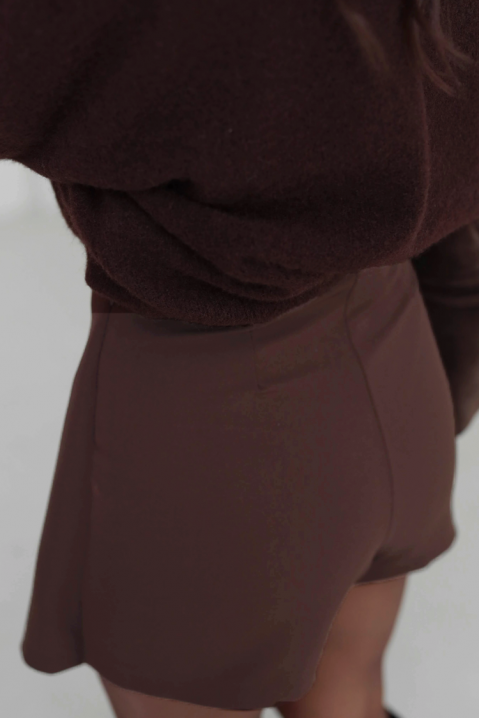 Fustă-pantalon scurtă, cu suprapunere și detaliu metalic ALBALINA BROWN, Culoare: maro, IVET.RO - Reduceri de până la -80%