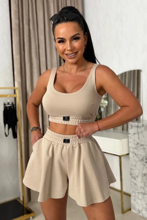 Set sport pentru femei, format din un top scurt și o fustă-pantalon PLAVINA BEIGE, Culoare: bej, IVET.RO - Reduceri de până la -80%