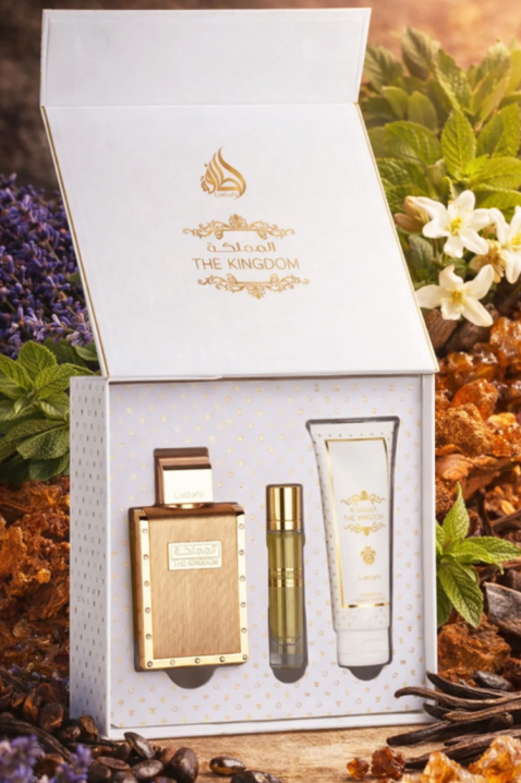 Set arabesc pentru bărbați Lattafa The Kingdom Men EDP 100 ml + EDP 12 ml + gel de duș 100 mlIVET.RO - Reduceri de până la -80%