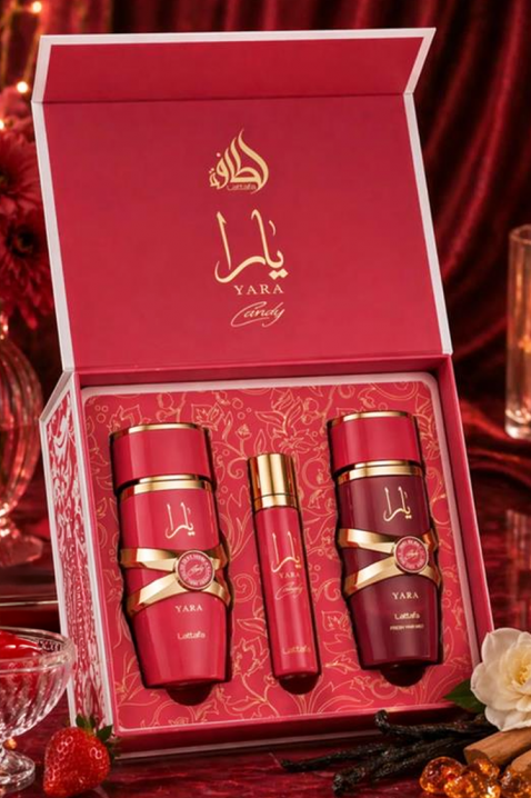 Set arabesc pentru femei Lattafa Yara Candy EDP 100 ml + 12 ml EDP + Hair Mist 50 mlIVET.RO - Reduceri de până la -80%